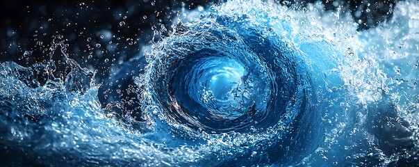 Wall Mural - A fluid blue swirl of water, with tiny bubbles rising and forming a beautiful spiral splash, captured in intricate detail and isolated on a transparent background.