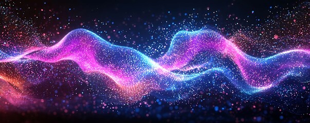 Wall Mural - a futuristic pink, purple, and blue glowing wave, accelerating through space in a high-speed digital