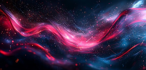 Wall Mural - a futuristic technology background with flowing abstract lines, lights, and connections, painted in 