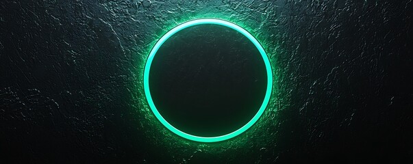 Wall Mural - a glowing green light ring surrounded by black, creating a striking grainy gradient noise texture ba
