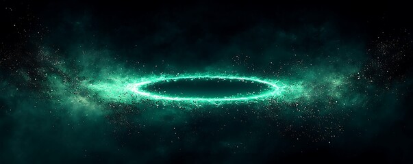 Wall Mural - a glowing green light ring surrounded by black, creating a striking grainy gradient noise texture ba