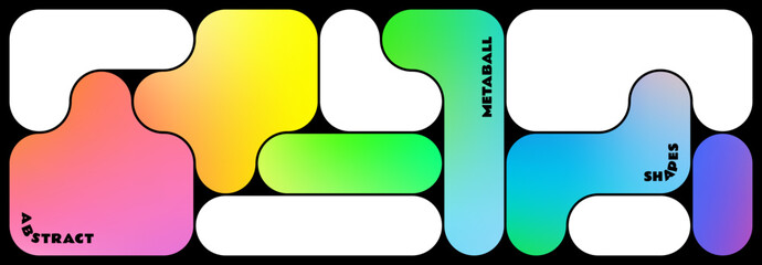 Aufkleber - Abstract Pattern with Geometric Shapes. Vector Y2K Background Design. Modern UI with Color Gradient. Futuristic Metaball Bubble Shapes