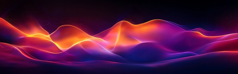 Wall Mural - a grainy gradient background in purple and orange, showcasing vibrant abstract glowing color waves a