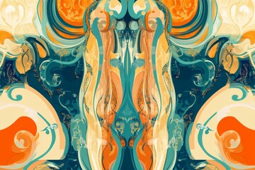 Poster - Abstract Teal, Orange and Beige Swirls: A Kaleidoscopic Digital Painting