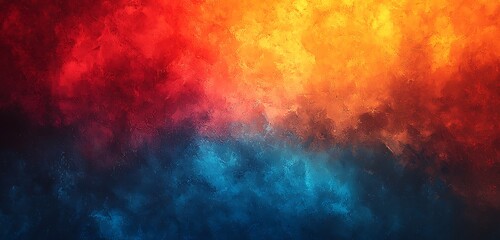 Wall Mural - A grainy red, orange, and blue color gradient background with vibrant poster noise texture, ideal for dynamic and bold designs.