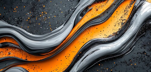 Wall Mural - a grainy texture background in black, gray, orange, and white abstract color wave, ideal for noisy d