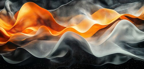 Wall Mural - A grainy texture background in black, gray, orange, and white abstract color wave, ideal for noisy dark banner poster header cover designs with a dynamic visual impact.