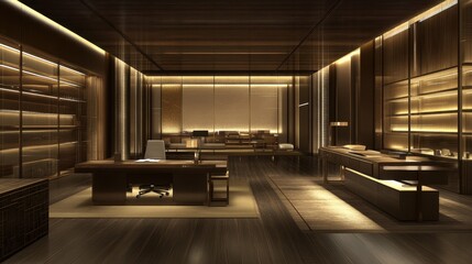 Poster - A clean and organized office space with minimalist furniture and neutral tones.