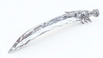 Poster - Morphing Blade of the Shapeshifter, a dynamic weapon with fluid, transforming edges, showcased against a pristine white backdrop, emphasizing its unique design and versatility.