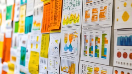 Poster - A neatly arranged strategy board filled with diagrams and project flowcharts.