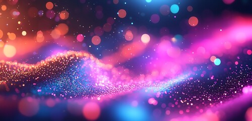 Wall Mural - a high-tech digital environment with glowing neon lines in pink, blue, and purple, blending into bok