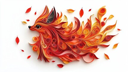 Wall Mural - Autumn Fox Paper Art, White Background