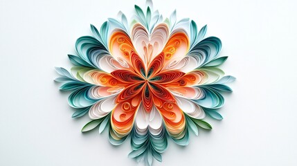 Wall Mural - Colorful paper quilling flower art, white background