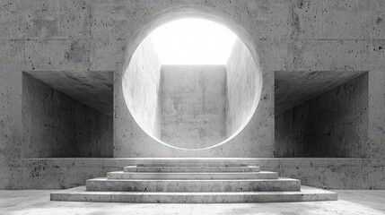 Canvas Print - Concrete architecture, circular light, steps, modern design, interior