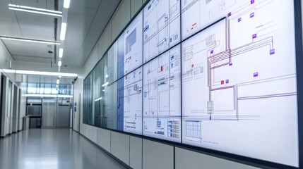 Poster - A workflow automation diagram displayed on a large office screen.