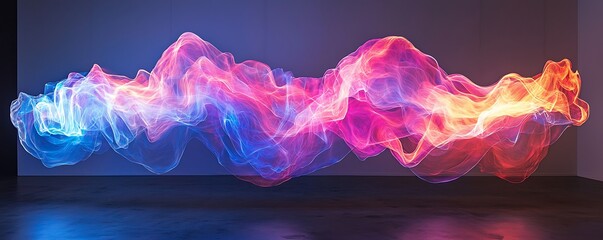 Wall Mural - a large, dynamic neon wave with radiant pulses of color, shifting from bright magentas to deep blues