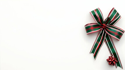 Canvas Print - Festive green and red ribbon bow on white background, perfect for holiday greeting cards or gift wrap design