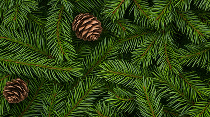 Wall Mural - Festive pine branches and cones background for winter holidays