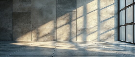 Poster - Modern empty room with concrete walls and sunlight shadows