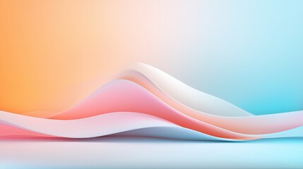 Wall Mural - A minimalist design with dynamic layers of curves and straight lines, using soft pastel pink and blue tones with a hint of orange to create balance and rhythm.