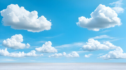 Naklejka na meble Sunny day, fluffy clouds over calm sea, horizon view, ideal for travel website backgrounds