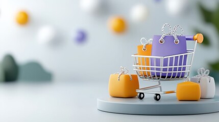 Wall Mural - Violet Shopping Cart Icon in Modern Minimalist User Interface and User Experience Design Concept for Ecommerce Retail and Digital Commerce Applications