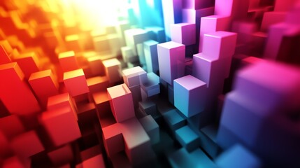 Poster - Colorful Abstract Blocks Create a Vibrant 3D Landscape Illuminated by Dynamic Light in a Digital Art Piece