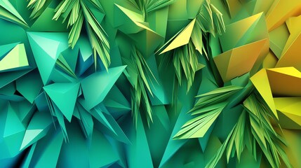 Poster - Vibrant Geometric Patterns With Shades of Green and Yellow in an Abstract Design