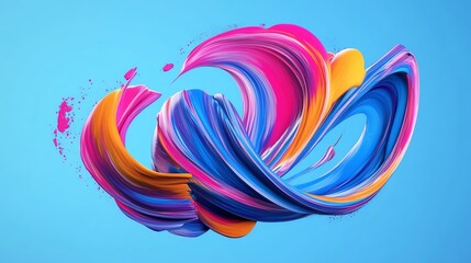 Poster - Colorful Abstract Swirl of Paint Against a Blue Background Showcasing Creativity and Artistic Expression