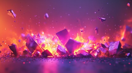 Poster - Explosive Eruption of Vibrant Colors With Glowing Shards and Fiery Energy at a Mystical Environment