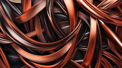 Poster - Complex Interaction of Shiny Copper Wires Intertwined in a Mesmerizing Abstract Display Showcasing Texture and Color