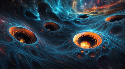 Poster - Exploring Vibrant Cosmic Voids With Swirling Energy and Luminous Centers in a Stunning Galactic Landscape
