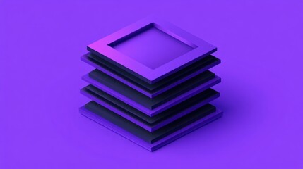 Poster - Stacked purple squares, isometric 3D render.