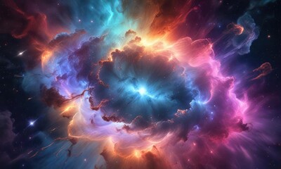 Wall Mural - iridescent nebula galaxy background with swirling rainbow clouds and cosmic vibes, universe, cosmos,