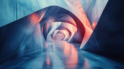 Poster - abstract polygonal shapes in blue and grey tones create depth