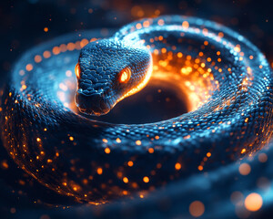 Poster - glowing snake coiled in vibrant spiral of light