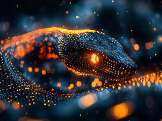 Poster - Glowing snake made of binary codes in dark background
