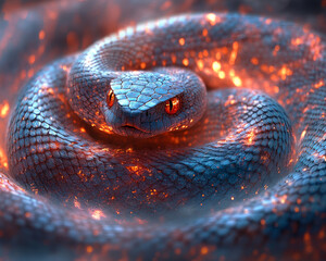 Poster - Glowing snake coiled in vibrant, fiery spiral design