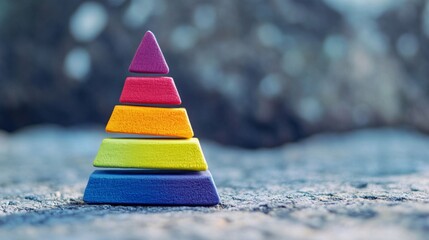 Poster - Colorful pyramid balancing on a rock representing business concept