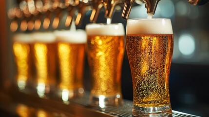 Aufkleber - Bartender pouring beer from tap in a glass at pub