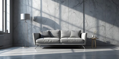 Wall Mural - Modern Living Room Sofa with Floor Lamp and Side Table