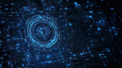 Poster - Futuristic digital circuit board with glowing central processing unit.