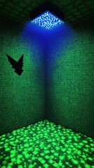 Wall Mural - Illuminated Green Room With Bat Symbol And Luminous Ceiling