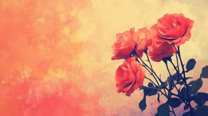 Wall Mural - Red Roses Against A Warm Colored Background