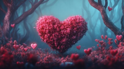 Wall Mural - Enchanting Heart Shaped Bush In A Mystical Forest