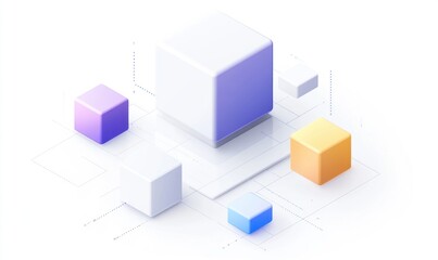 Wall Mural - Abstract 3D geometric shapes, cubes, digital design.