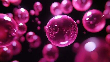 Wall Mural - Pink Bubbles Floating In Dark Space