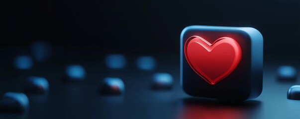 Poster - Red heart icon glowing inside dark rounded square, standing out in the dark