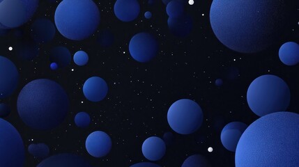 Wall Mural - Abstract background with dark blue spheres and white dots on a black backdrop.