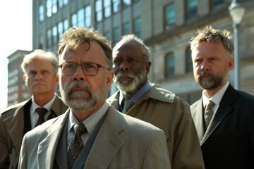 Wall Mural - Portrait of a group of senior business people walking in the city